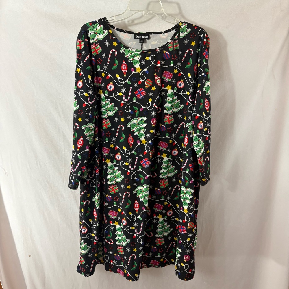 Festive Long Sleeve Dress with Holiday Print